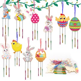 HAKOTOM Pack of 10 Easter Wind Chimes Craft Set Children Easter Bunny Craft Easter Rabbit Wind Chimes Crafts Easter Crafts with Easter Eggs Easter Chicks for Girls Boys Easter Decoration Spring