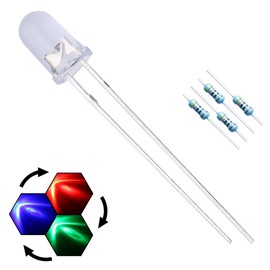 EDGELEC 100pcs 5mm RGB Slow Flashing LED Diodes Multicolor (Colors Changed Automatically) Clear Round Lens +100pcs Resistors (for DC 6-12V), Bulb Lamps Light Emitting Diode