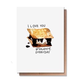 Wunderkid I Love You S'more Everyday, Funny Valentine's Day Anniversary Love Card Pun for Her Him Husband Wife Boyfriend(1 Single Card, Blank inside)