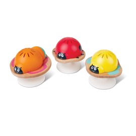 Hape: Stay-Put Rattles - Insects - 3 Pack, Lady Bug Shake Toys, Suction Cups, Stimulating Sounds, Orange-Yellow-Red, Toddler-Baby-Infant Ages 0mo+