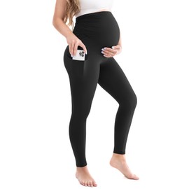 Leafigure Womens Maternity Leggings with Pockets, Pregnancy Buttery Soft Yoga Workout Pants Black Medium