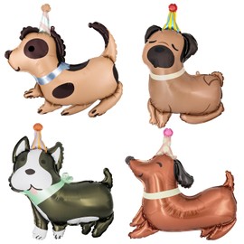 Dog Balloons 4PCS Cute Animal Puppy Mylar Foil Balloons, Dog Themed Birthday Decor, Baby Shower & Pet Party Supplies, Ideal Kids Gift