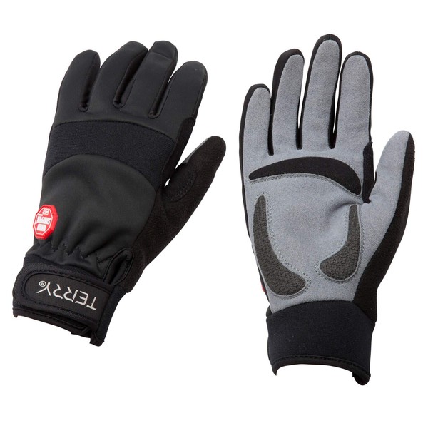 Terry Full Finger Windstopper Gloves, Women's Cycling Gel/Foam Padded Bike Mitts, Ergonomic Hand Relief - Black, Large
