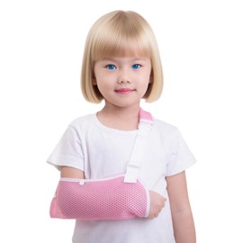 Embhlitfe Kids Adjustable Arm Sling for Shoulder Injury - Breathable 3D Mesh Support Sling Prevents Arm Swing, Fits Left/Right Hands Large Size 32x13cm (Pink)