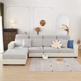Sofa Seat Cushion Cover - Stretch Sofa Cover Universal Elastic Sofa Seat Cover Non-Slip Sofa Cover Protective Cover for Sofa Cushion L Shaped Chaise Longue Furniture Protection (White Weaves)