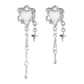 Y2k Saturn Asymmetrical Planet Heart Star Earrings Cross Dangle Rhinestone Cross Star Earrings Space Jewelry for Women, Alloy Steel, No Gemstone