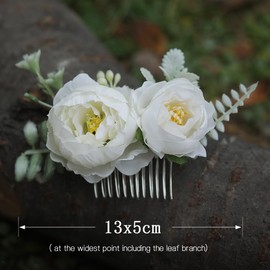 Fangsen Silver Boho Freesia Rose Buds Floral Hair Piece Bridal Floral Hair Headpiece Barrette Prom Girl Festival for Flower Girl Brides and Bridesmaids (White)