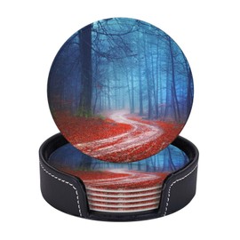 Juego de 6 posavasos redondos de piel con soporte, para protección de mesa, accesorios de computadora, oficina, hogar, decoración de habitación