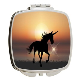Island Gifting - Unicorn Black Silhouette in Sunset Background - Square Compact Mirror - Travel Mirror