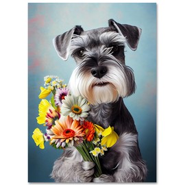 Schnauzer with Flowers All Occasions Greeting Card from Unique Dogs Party Delights Collection Large 5x7 Inch Blank Inside with Envelope
