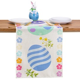 XIANNVXI Easter Eggs Table Runner, Easter Decoration, Easter Eggs Tablecloth, Easter Linen Spring Easter Tablecloth for Dining Room, Kitchen, Dining Table, 33 x 183 cm