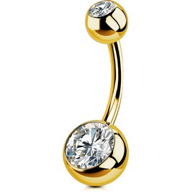 OUFER 14G Belly Button Piercing Titanium Gold 10 mm 12 mm 14 mm 16 mm Bar Length Piercing Navel Long CZ Balls Titanium Belly Button Piercing Navel Bars 1.6 mm Navel Ring Woman Man Gift Jewellery,