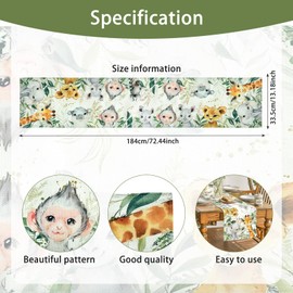 Animal Table Runner, 33 x 183 cm, Elephant Giraffe Table Runner, Green Table Runner, Spring Table Runner, Summer Table Runner, Table Runner, Birthday, Elegant Table Runner, Decoration