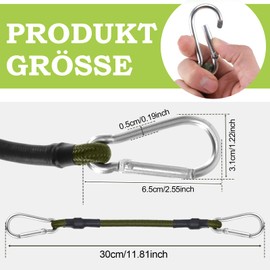 Pack of 4 8 mm Tensioning Elastic Straps with Carabiner, Elastic Straps with Carabiner, 30 cm Tension Rubber, Luggage Hook, Strap with Carabiner, Carabiner with Strap, Luggage Bungee Cable, Cord with