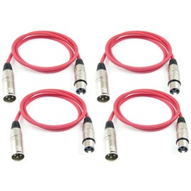 Adam Hall Cables K3MMF0100RED Microphone Cable XLR Female to XLR Male DMX Audio Cable 3-Pin (1.0 m, Red, 4) Pack of 4