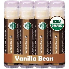 Bálsamo labial orgánico USDA de Earth's Daughter, paquete de 4 – sabor a vainilla, cera de abejas, aceite de coco, vitamina E – mejor barra de reparac