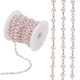 COGCHARGER 1 roll 10M Imitation Pearl Beaded Chain Link Cable Necklaces Pearl Beading Chain Bulk for Women Girl Wedding Jewelry Making