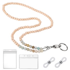 cobee ID Badges for Women, Beaded Wooden Natural Stone Lanyard, Bead Lanyards for ID Badges, ID Badge Holder, Necklace Pass ID Card Holder for Keys Neck Lanyards for Office Women Teacher Girls