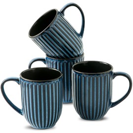 Hasense Coffee Mugs Set, 16 oz Ceramic Coffee Cups, Ribbed Tea Cup Set of 4, Dishwasher & Microwave Safe, Wedding, Housewarming Gift, Navy Blue