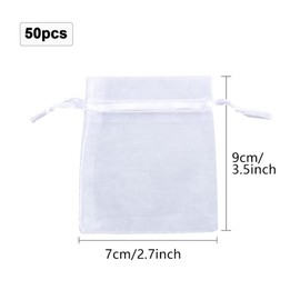 SHENLONG 50pcs Organza Gift Bags,Small White Jewellery Pouches Organza Bag, Drawstring Pouches,Wedding Jewelry Pouches Perfect For Gifts Wedding Jewelry Christmas Party Birthday Anniversary(7 * 9cm)