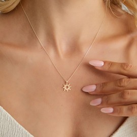 HANLI Gold Pendant Trendy Necklace for Women - 14K Gold Plated Womens Heat Wave Sun Necklaces Dainty Jewelry Simple Necklaces Charm