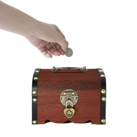 Gwezmxs Money Boxes, Lockable Money Box, Piggy Bank with Lock and Keys, Vintage Wooden Treasure Chest with Lid, Adults Children Savings Bank Gift