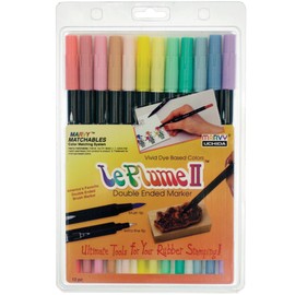 Uchida Of America Uchida 1122-12B Le Plume II Double-Ended Markers with Brush and Fine Tips, Pastel, Set of 12