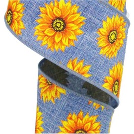 Sunflower Canvas Wired Edge Ribbon, 2.5" x 10 Yards (Denim Blue)
