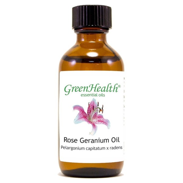 Rose Geranium – 2 fl oz (59 ml) Glass Bottle w/ Cap – 100% Pure Essential Oil – GreenHealth
