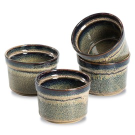 KYBSCZ Ceramic Ramekins 5.5 oz, Porcelain Ramekins set of 4, Oven Safe, Small Baking Ramekins for Creme Brulee Dishes-Caramel Brown