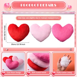 AWIZOM 3 Pcs Valentine's Day Heart Pillows Red Pink Rose Red Heart Throw Pillows Cute Fuzzy Pillows Crystal Velvet Pillows Soft Throw Cushion Decorative Pillows for Wedding Home Bed Sofa Couch Decor