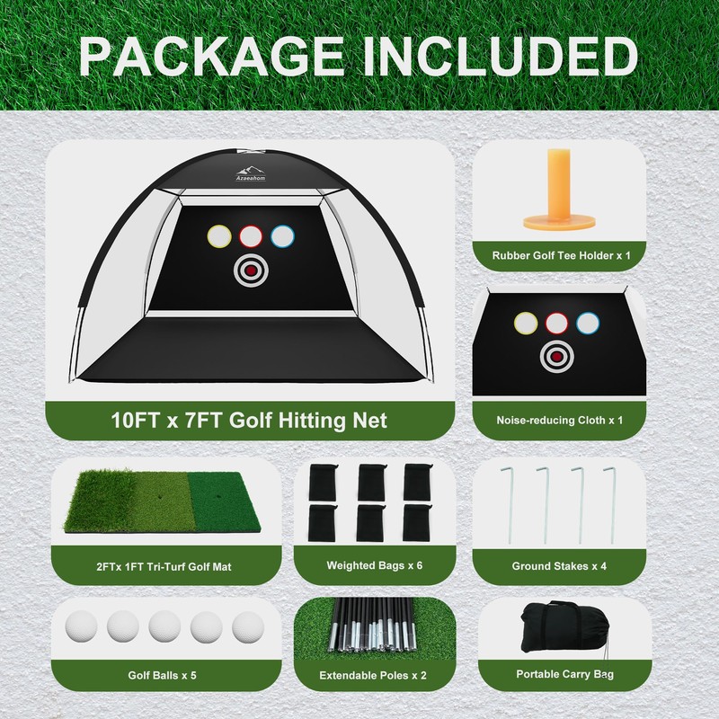 Golf Net, 10x7 Ft Golf Hitting Net with Tri-Turf Mat,