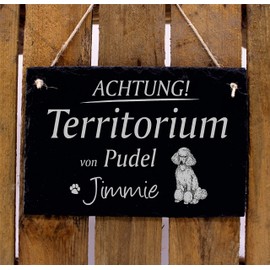 Slate Sign Engraved - Achtung ! Poodle Territory - Desired Name | Warning Sign Dog Door Sign 22 x 16 cm | Dekolando Home Accessories