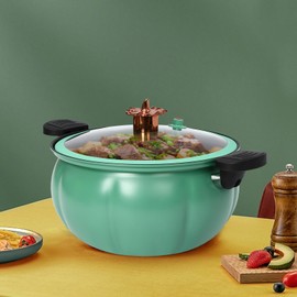 8L/2.11gal Micro Pressure Cooker Pumpkin Pot Non-Stick Micro Pressure Cooker Pot Mini Pressure Maifan Stone Cooking Pot for Home Kitchen, Orange