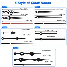 TOPBELIEF 4PCS Quartz Clock Movement Clock Hands Wall Clock Mechanism Long Axis and Short Axis Clock Inserts Replacement Silent Clock Mechanism Kit with 5 Sets of Clock Hands for Repair
