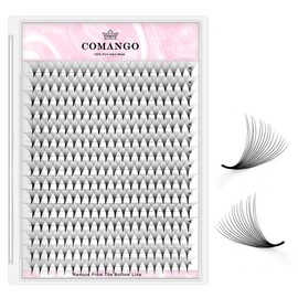 CoMango Premade Fans Eyelash Extensions 300 Fans 16D Volume 0.05mm C curl 11mm Sharp Narrow Stem Clusters Thin Pointy Base Russian Pre Fanned Fluffy Matte Black (300Fans-16D-0.05-C-11MM)