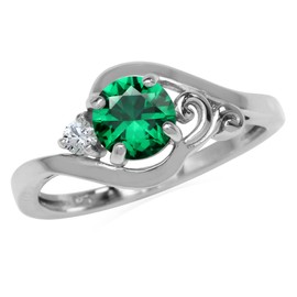 Silvershake Created Nano Green Emerald and CZ 925 Sterling Silver Engagement Promise Ring May Gemstone Birthstone Size 5