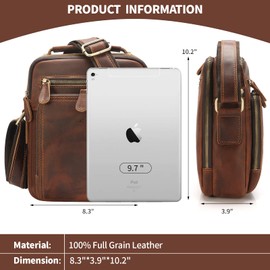Jack&Chris Leather Messenger Bag for Men, Man Purse Crossbody Bags for Work Business, Red Brown