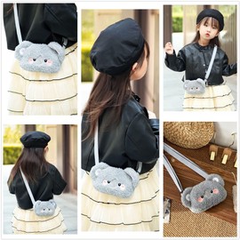 MOSSTYUS Plush Animal Shoulder Bag Cute Toddler Kids Crossbody Purse Small Coin Purse Messenger Bag for Girls Women,Grey