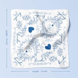 Bride Squad Silk-Like Bride Head Scarf Blue Flower Print with Bride Logo Wedding Veil Alternative for Boho Brides Head Wrap Something Blue Accessory Bachelorette Party Favors Bridal Shower Gifts