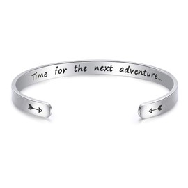 LParkin Time For the Next Adventure College Graduation Gift Bracelet Inspirational Jewelry High School Graduate Gift for Daughter (Cuff)