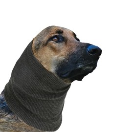 SUNTRADE Dog Calming Hood with Ear Covers, Anxiety Relief Head Protection, Grooming and Bath Neck Warmer (Gray, L)