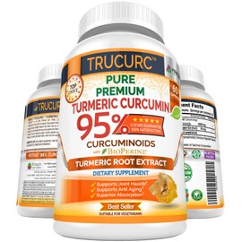 Trucurc Turmeric Curcumin with Black Pepper Supplement with 95% Pure Curcumin - Potent Joint Support Supplement - Max Absorption for Natural Joint Health Support - 60 Turmeric Capsules