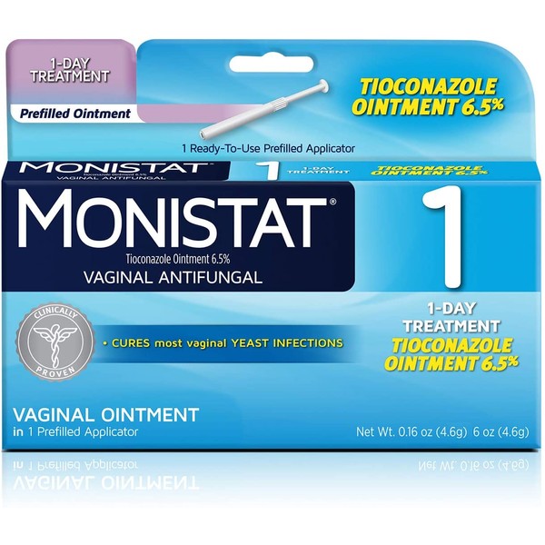 Monistat 1-Day Yeast Infection Treatment, Prefilled, Tioconazole Ointment, White, 0.16 Oz