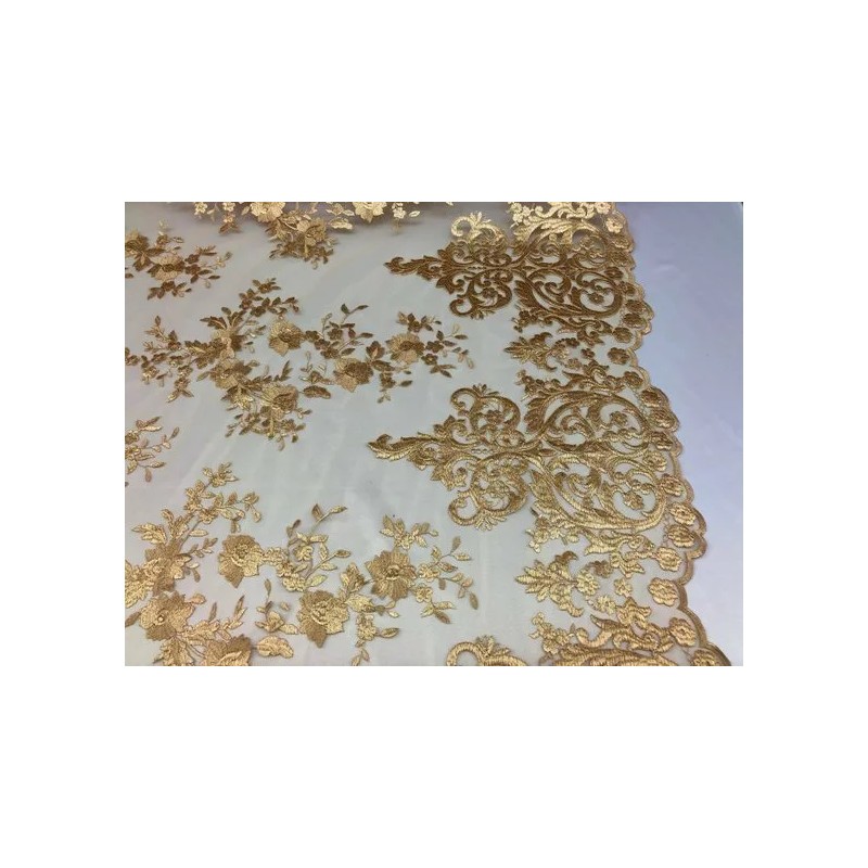 Unbranded Gold Stretch Mesh Lace Fabric Embroidery Sold By The