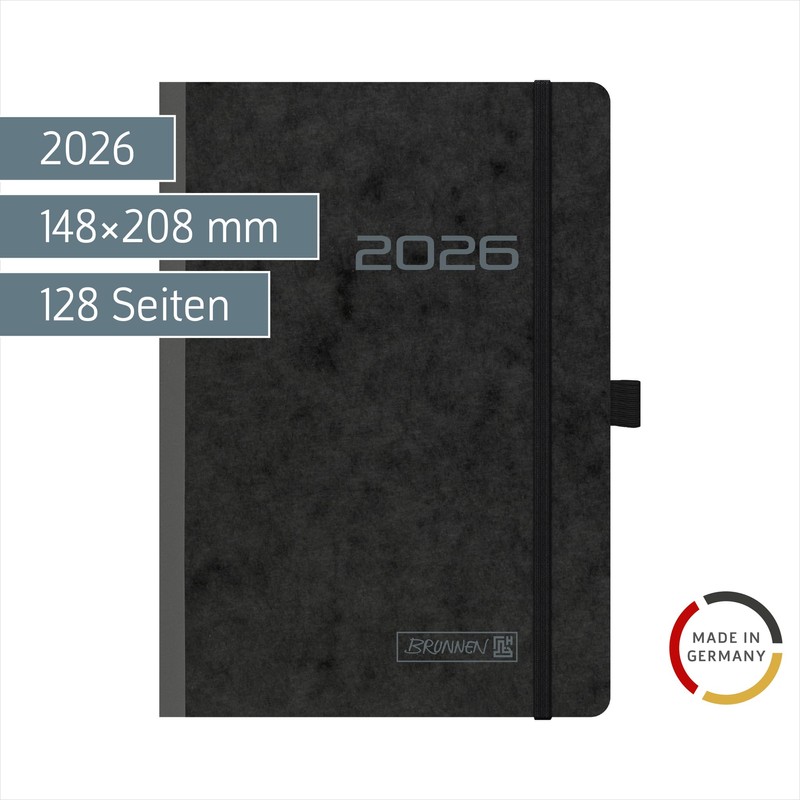 BRUNNEN Book Calendar Model 796 2026 | A5, Cardboard, Black