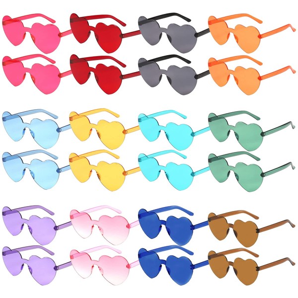 OundarM 24 Pack Heart Shaped Sunglasses, Heart Glasses Multipack Coloured