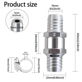 Yuentoen Check Valve 16 mm, Check Valve for Fuel, Fuel Check Valve, Aluminium Valve, Check Valve for Petrol, Water, Chrome, Car, Low Pressure System, Pack of 2