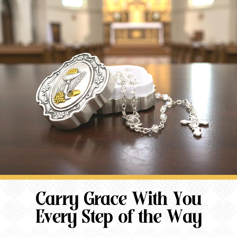 Catholic Rosary Beads with Metal Keepsake Gift Box Set (Padre