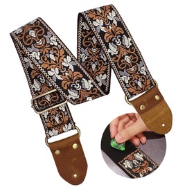 VANSUN VANSUN Stunning Floral Pattern Guitar Strap with Pick Pocket, Wild Guitar Straps with Genuine Leather Ends for Bass, Electric & Acoustic,Best Gifts for Kids, Guitarists,Adjustable Strap
